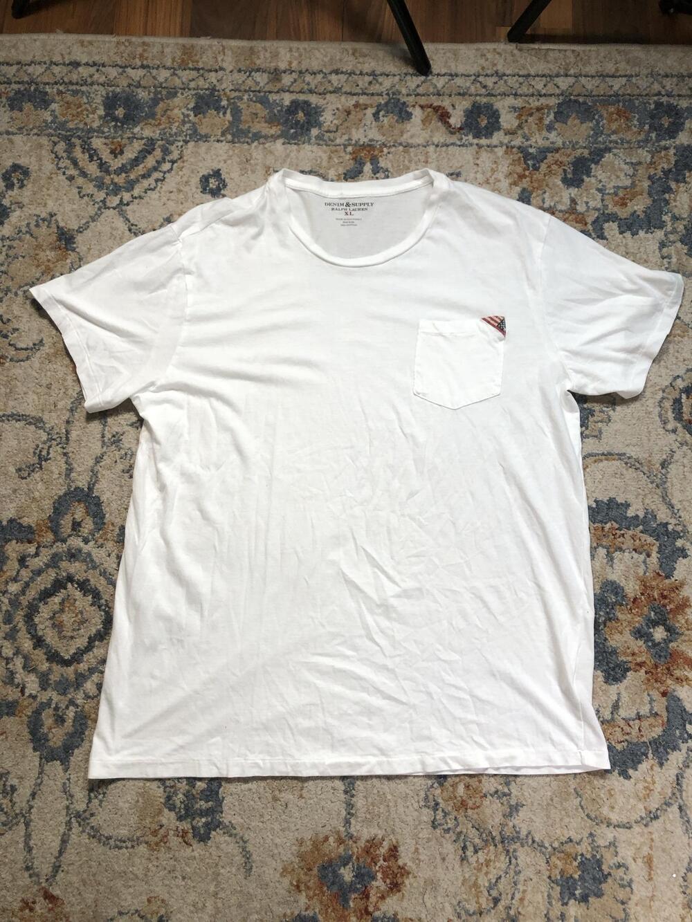 Denim & Supply Ralph Lauren Shirt Mens XL White Flag Pocket Tee Tagless USA